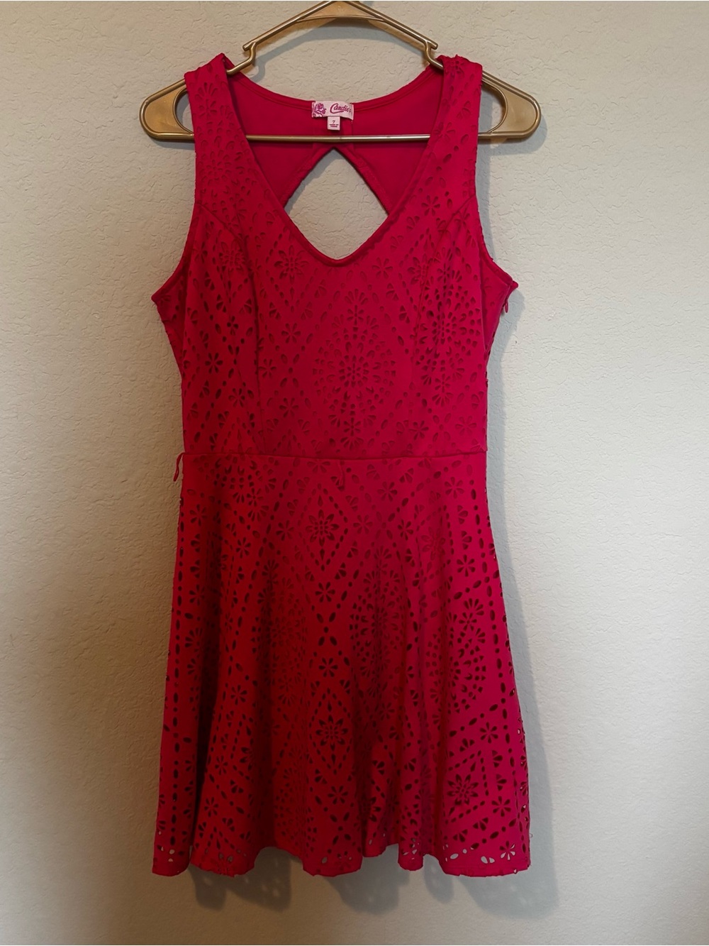 Candies Juniors Pink Skater Dress Laser Cut Floral Pattern Size 7